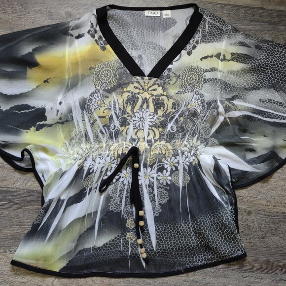 Butterfly Blouse Yellow Black & White Size Small by CATO - Picture 1 of 4
